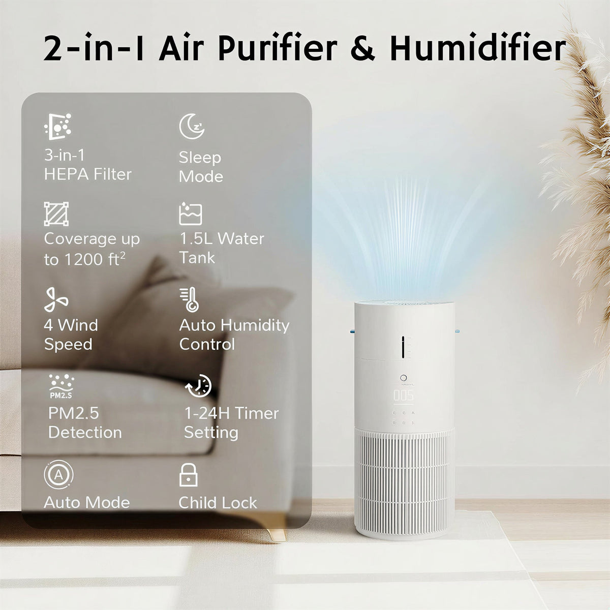 Airthereal AEH300 Air Purifier & Humidifier | CADR 300 | HEPA
