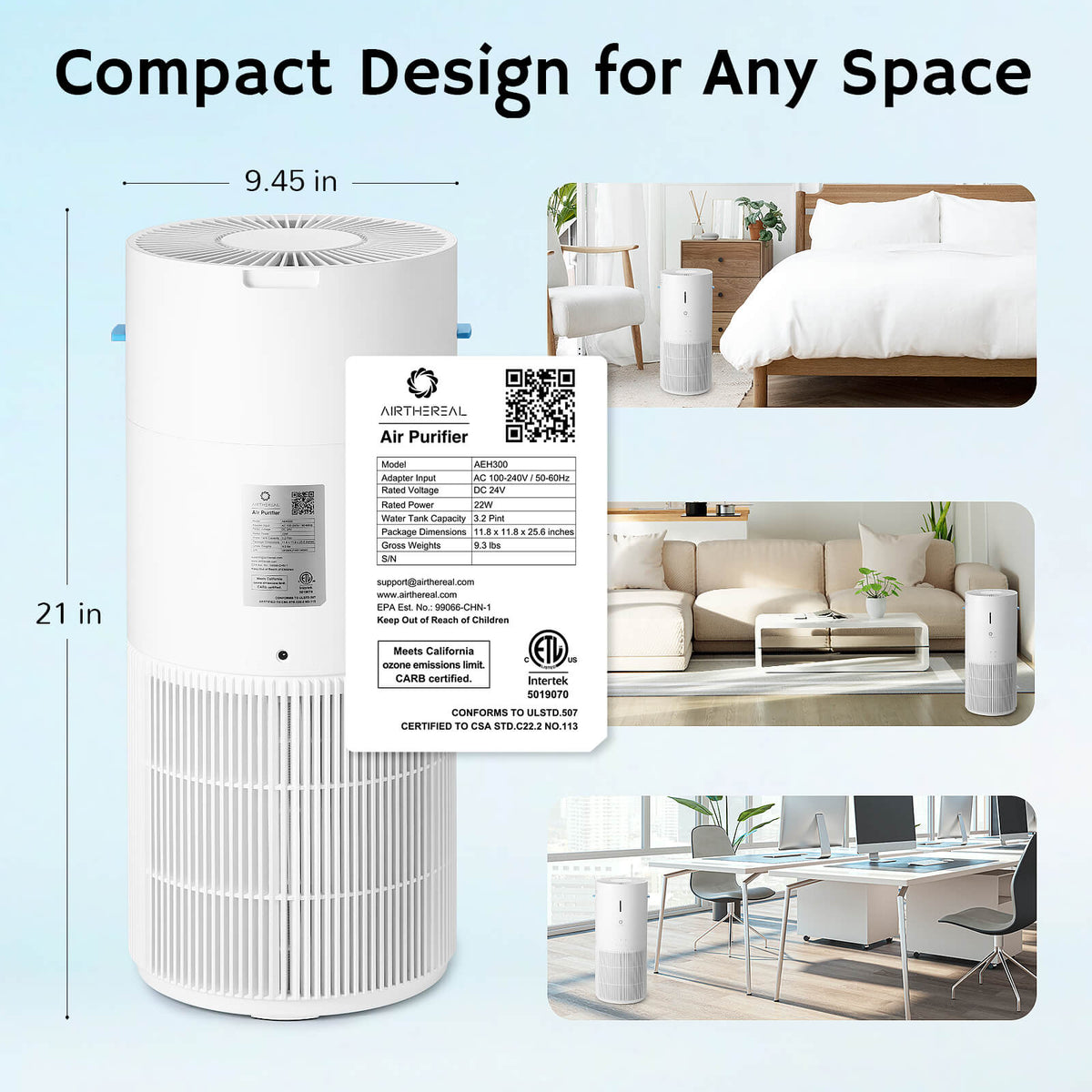 Airthereal AEH300 Air Purifier & Humidifier | CADR 300 | HEPA