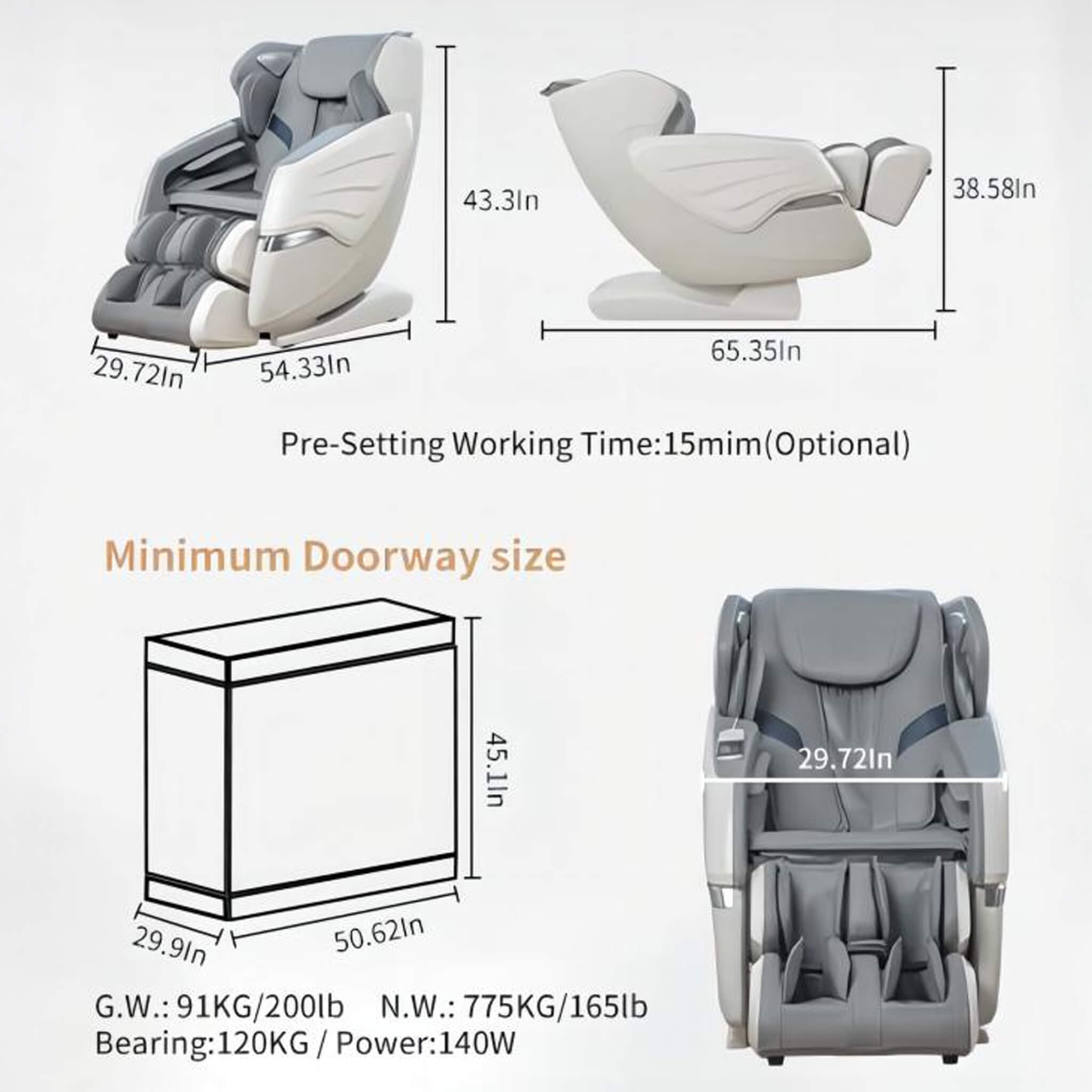 Bosscare Premium | Full-Body Zero Gravity Massage Chair | 3D L+S-Track | Heated | Gray