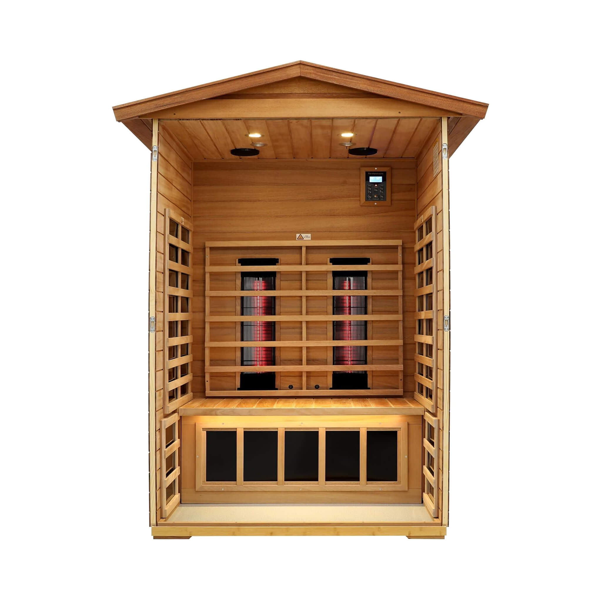 Deluxe 2-Person Outdoor Mahogany Low EMF Far Infrared Sauna With Bluetooth Audio And LED Lights (SAK83719)