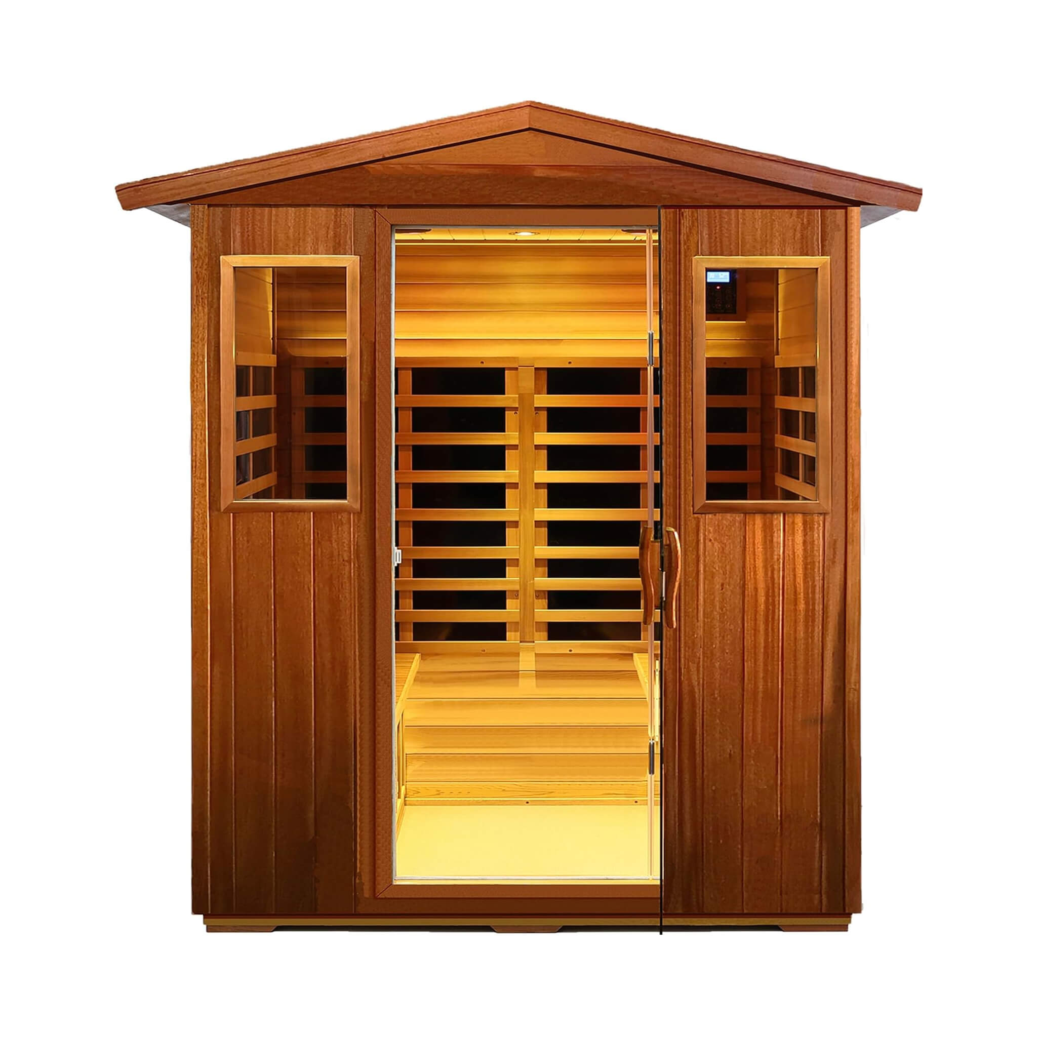 Deluxe 4-Person Outdoor Mahogany Full Spectrum Ultra-Low EMF FAR Infrared Sauna With Chromotherapy And Bluetooth Speakers (SAK98263)
