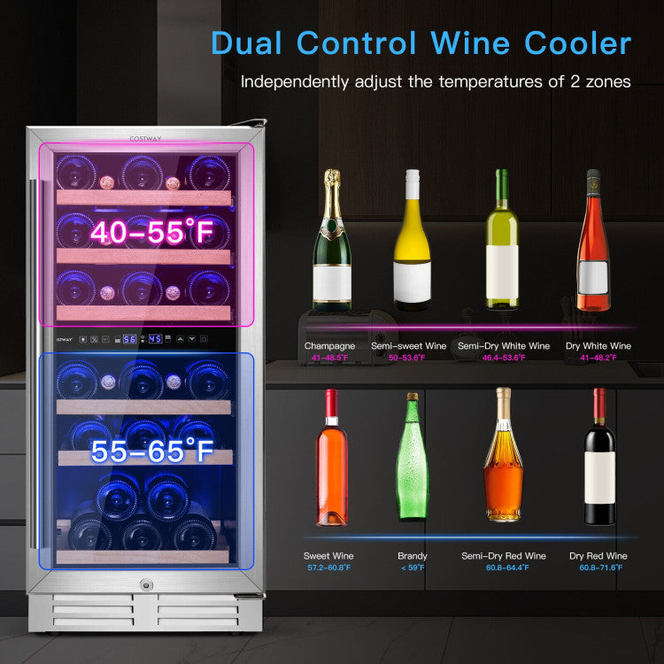 30-Bottle Dual Zone Wine Cooler | 40–66°F | Beech Shelves | LCD Touch | UV Glass | Auto Defrost | Lock