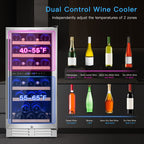 DirectDeals 30-Bottle Dual Zone Wine Cooler | 40–66°F | Beech Shelves | LCD Touch | UV Glass | Auto Defrost | Lock