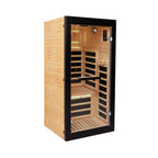 Wooden sauna with glass door on a white background